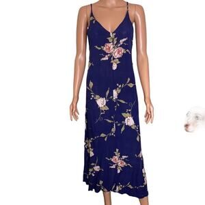 Reformed dress  SZ XS Navy blue Maxi V-neck Spaghetti strap floral print blue